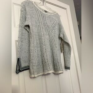 NWT Nic + Zoe Pullover Sweater Large Knit Crochet Details $138